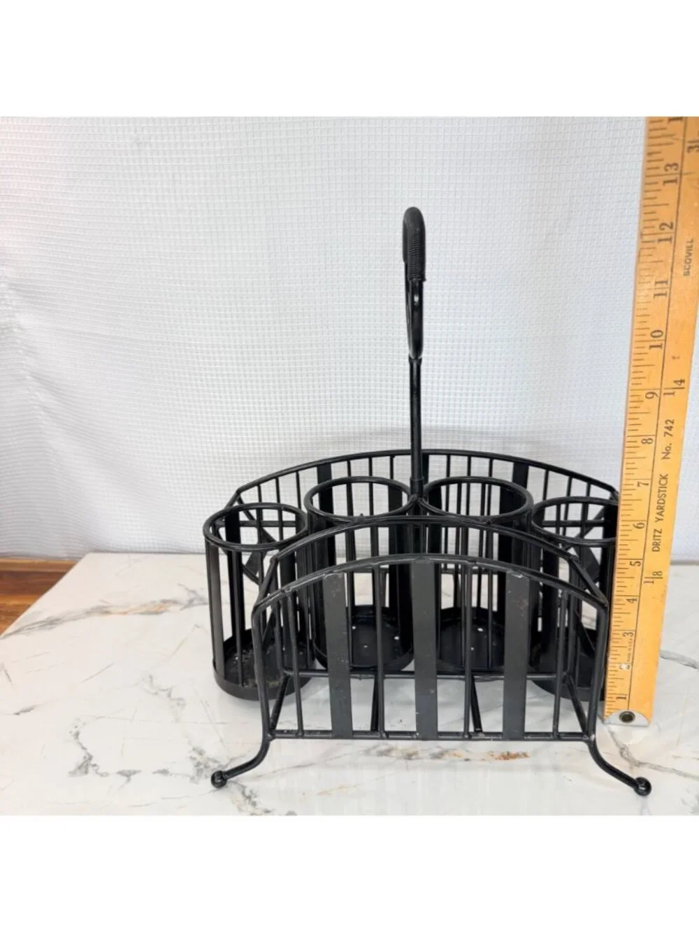 Buffet caddy holder , black rod iron, holds napkins, plates, utensils